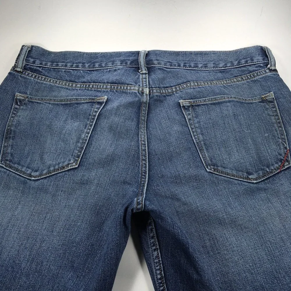 Banana Republic Mens Straight Blue Jeans sz 35x30 Denim Destroyed‎ Cuffs